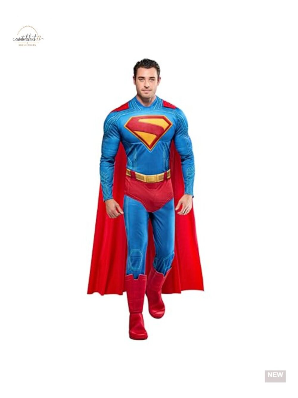 Superman Costume Adult Deluxe Padded Jumpsuit Cape Shoe Covers Mens Large